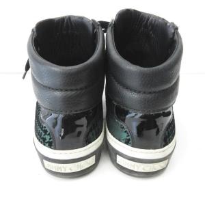 JIMMY CHOO ハイカット スニーカー ハウンドトゥース 千鳥格子 フロッキー エナメル レザー ブラック グリーン ホワイト 43 28cm