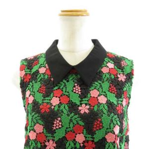 スモールフラワーノースリーブトップ ブラウス 総レース 花刺繍 グリーン 36