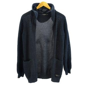 ラッセルニット カーディガン フード付き ボタンレス ネイビー 紺 M