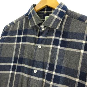 Finamore チェック ネルシャツ 長袖 コットン イタリア製 ネイビー グレー 16 1/2