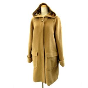 LEONARD アンゴラ ウール フーディコート 裏地レオパード柄 ベージュ