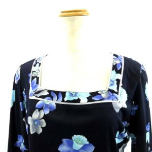 LEONARD スクエアカラーブラウス 花柄 L 黒青