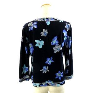 LEONARD スクエアカラーブラウス 花柄 L 黒青