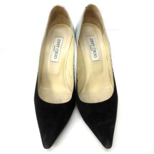 JIMMY CHOO ポインテッドトゥパンプス ハイヒール スウェード ブラック シルバー 38