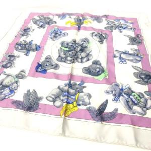 カレ40 プチカレ スカーフ CONFIDENTS DES COEURS 心の友 テディベア シルク パープル グレー