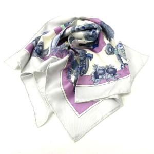 HERMES カレ40 プチカレ スカーフ CONFIDENTS DES COEURS 心の友 テディベア シルク パープル グレー