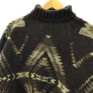 POLO RALPH LAUREN シルク混 ネイティブ柄 ハンドニット セーター タートルネック ブラウン L