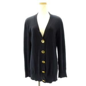 カーディガン 長袖 Tロゴ ゴールドボタン コットン ブラック L