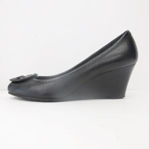 TORY BURCH パンプス オープントゥ ウェッジソール ロゴ 装飾 レザー 50008659 ブラック 7M