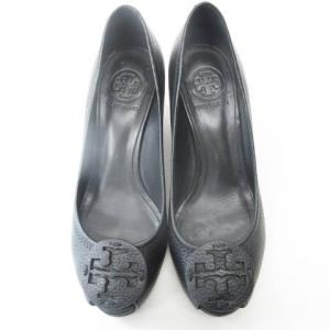 TORY BURCH パンプス オープントゥ ウェッジソール ロゴ 装飾 レザー 50008659 ブラック 7M