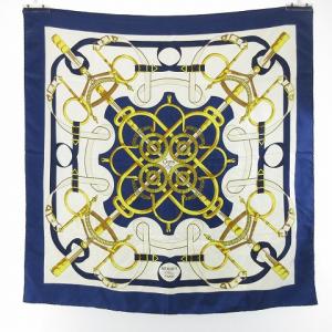 カレ90 Pellier スカーフ 総柄 ブルー