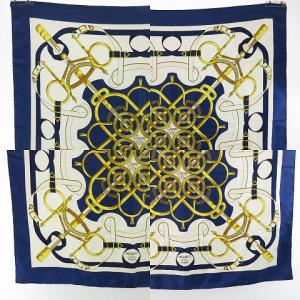 HERMES カレ90 Pellier スカーフ 総柄 ブルー