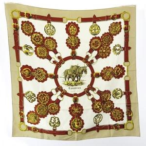 Cuiveeries 馬車 カレ90 スカーフ シルク ベージュ ブラウン