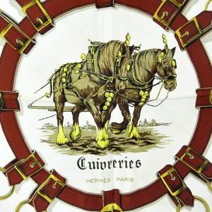 HERMES Cuiveeries 馬車 カレ90 スカーフ シルク ベージュ ブラウン