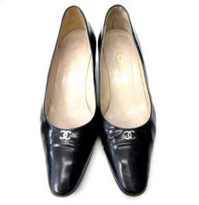 CHANEL パンプス ココマーク シルバー金具 ガラスレザー フォーマル ブラック 36