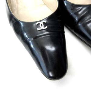 CHANEL パンプス ココマーク シルバー金具 ガラスレザー フォーマル ブラック 36