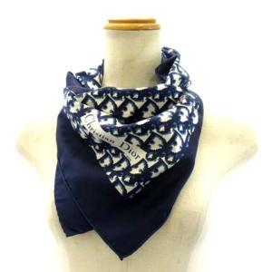 Christian Dior ヴィンテージ 大判スカーフ トロッター シルク 77.5cm×78cm 紺