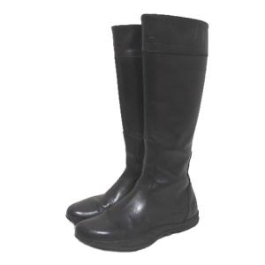 レザーロングブーツ EA ジップ SKYWALK ブラック ロゴ 36