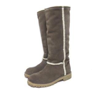 ムートンロングブーツ ボア ロゴ ブラウン 36