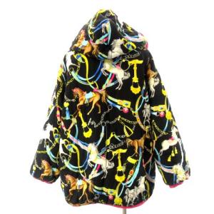 LEONARD SPORT フーディーコート 中綿ジャケット ジップ 総柄 ブラック フリーサイズ
