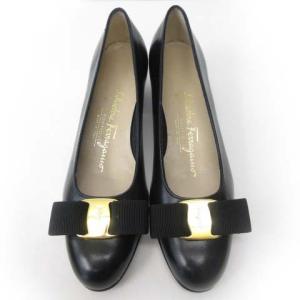 Salvatore Ferragamo ヴァラリボン パンプス ゴールド金具 レザー ブラック 5