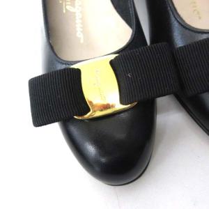 Salvatore Ferragamo ヴァラリボン パンプス ゴールド金具 レザー ブラック 5