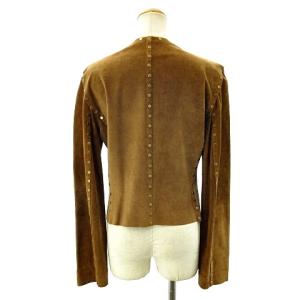 CELINE マカダム スタッズ スウェード カウレザー セットアップ ノーカラー ジャケット ブルゾン スカート ミディ丈 ブラウン 茶