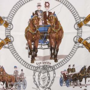 HERMES カレ90 EQUIPAGES シルクスカーフ ショール 馬車 チェーン ベルト ピンク