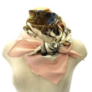 HERMES カレ90 EQUIPAGES シルクスカーフ ショール 馬車 チェーン ベルト ピンク