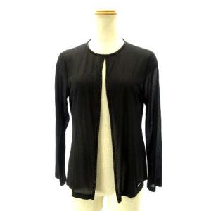 FASHION シアーカーディガン ボレロ ラインストーントリミング 長袖 透け感 ブラック M