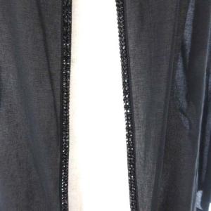 LEONARD FASHION シアーカーディガン ボレロ ラインストーントリミング 長袖 透け感 ブラック M