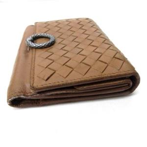 BOTTEGA VENETA 二つ折り財布 ウォレット イントレチャート リング金具 レザー ブラウン