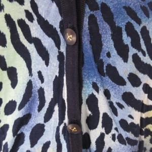 LEONARD FASHION アンサンブル ツインニット カットソー カーディガン レオパード柄 ネイビーブルー L