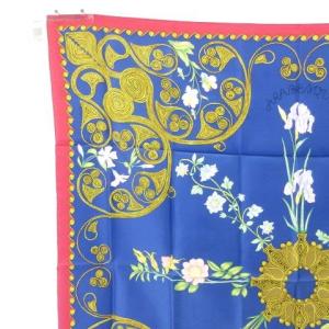 HERMES タグ付き カレ90 ARABESQUES スカーフ 総柄 シルク100％ ブルー レッド 89.5 87.5