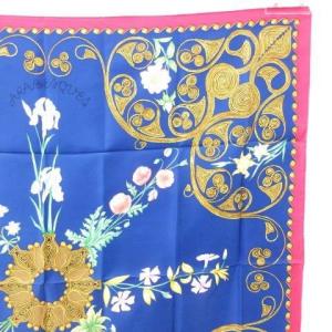HERMES タグ付き カレ90 ARABESQUES スカーフ 総柄 シルク100％ ブルー レッド 89.5 87.5