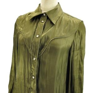 17SS ウエスタン サテン ロングシャツワンピース オリーブ グリーン 36