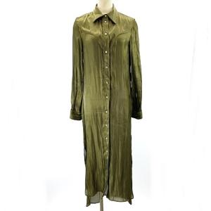 Martin Margiela 6 17SS ウエスタン サテン ロングシャツワンピース オリーブ グリーン 36