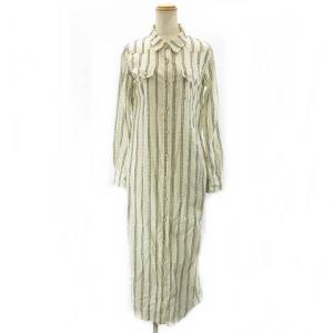 B'2nd 別注 ドットストライプシャツワンピース ロング ウエスタン ホワイト グリーン