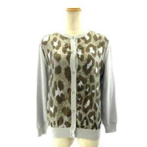 ニットカーディガン レオパード柄 アニマル 長袖 シルク混 ライトブルー M