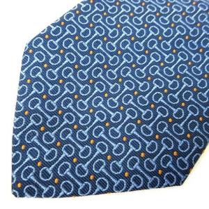 美品 ホースビット柄 シルク ネクタイ レギュラータイ ブルー オレンジ RRR