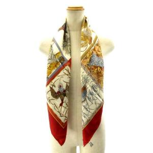 大判スカーフ ストール アニマル シルク ブラウン レッド 86.5cm×88.5cm WY