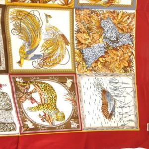 Salvatore Ferragamo 大判スカーフ ストール アニマル シルク ブラウン レッド 86.5cm×88.5cm WY