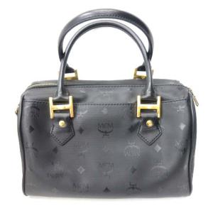 MCM ミニボストンバッグ ハンドバッグ ヴィセトス柄 PVC×レザー ブラック