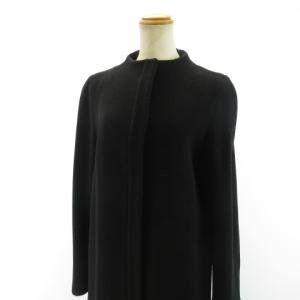 EMPORIO ARMANI ノーカラーコート ロング マキシ丈 ストレッチ 長袖 ウール ブラック 38 Sサイズ相当