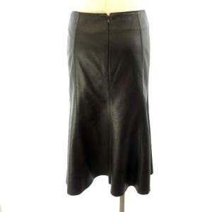 BALMAIN 9612 ラムレザースカート フレア ひざ丈ブラウン 9 ブラック