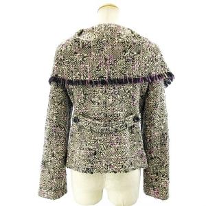 ARMANI COLLEZIONI 美品 ツイード ジャケット ウール ラメ フリンジ ショート丈 40 パープル ホワイト ブラック