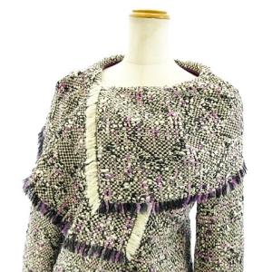 ARMANI COLLEZIONI 美品 ツイード ジャケット ウール ラメ フリンジ ショート丈 40 パープル ホワイト ブラック