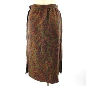 YVES SAINT LAURENT ヴィンテージ ジャガード ひざ丈 スカート ペイズリー柄 2タック ウール レッド系 M