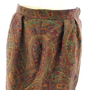 YVES SAINT LAURENT ヴィンテージ ジャガード ひざ丈 スカート ペイズリー柄 2タック ウール レッド系 M