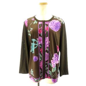 FASHION カーディガン 長袖 花柄 パープル 茶 ブラウン 42 L IBO25